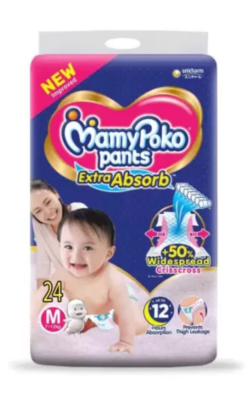 MamyPoko Pants Extra Absorb Baby Diapers, (24 Count) (M)