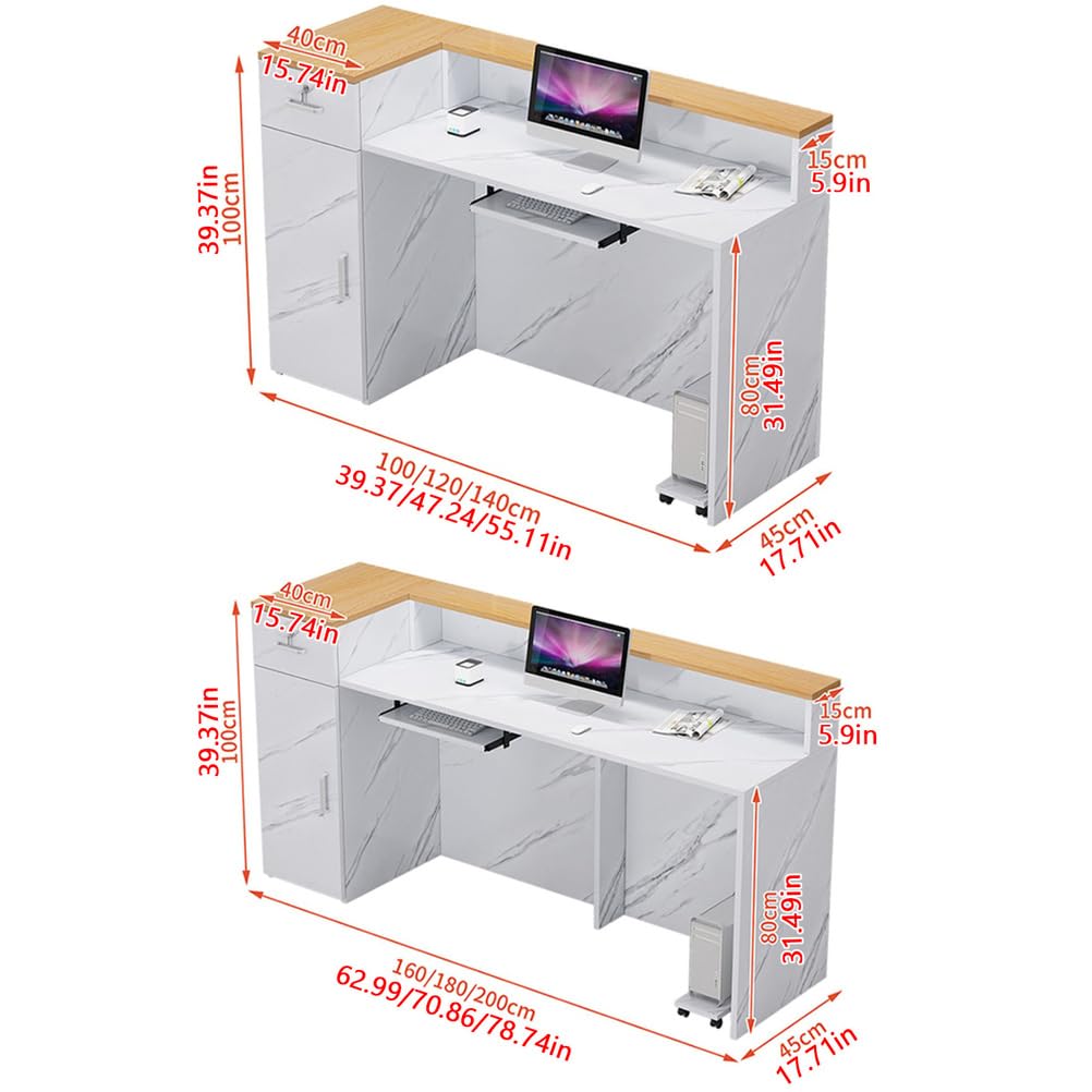 Recept Desk moderno con serratura Ders & tastiera vassoio 160 x 45 cm hall bancone ufficio front desk con cavo ment per saloni e aziende