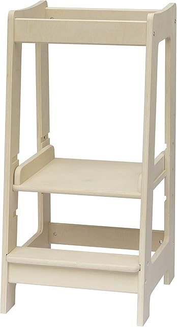 Stepup Baby Montessori Learning Tower Kitchen Helper Stand, Adjustable Toddler Steps with Safety Rail, Solid Wood, Natural Finish