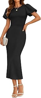 ZESICA Women's Summer Short Sleeve Bodycon Midi Dress 2026 Spring Elegant Formal Wedding Guest Cocktail Party Dresses