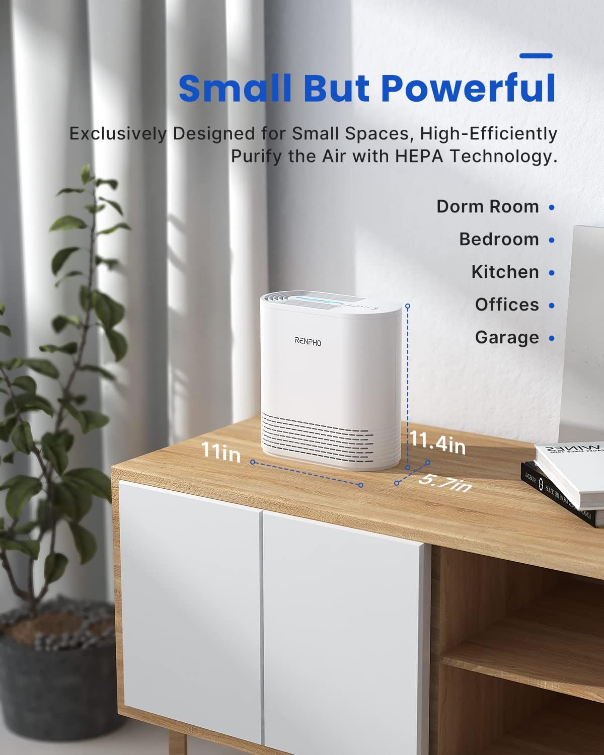 RENPHO Air Purifiers for Bedroom, HEPA Filter Air Purifiers with 22dB Quiet 4 Speed Control for Allergies, Pets, Smoke, Dust, Pollen, Small Air Cleaner for Home Office Living Room Kitchen, 2-Pack