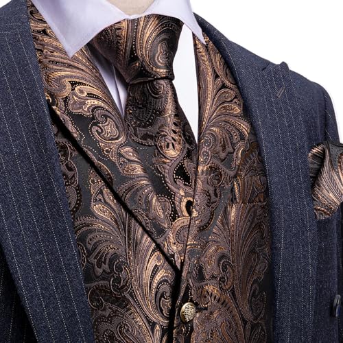 Image of Barry.Wang Mens Silk Lapel /Shawl Collar Vest Tie Sleeve Holder Set Formal /Casual Paisley Vests Wedding Tuxedo Waistcoat