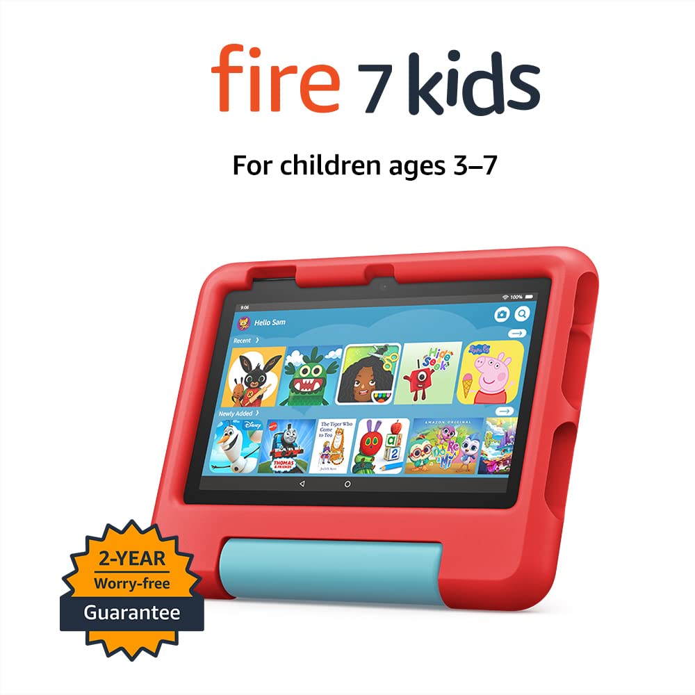 Amazon Fire 7 Kids tablet | 7" display, ages 3–7, includes ads-free books, games and videos that children love, parental controls, 10-hour battery, 32 GB