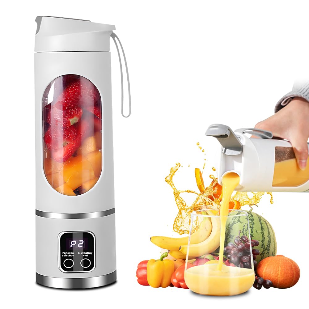 Portable Blender Smoothie Maker To Go, 450 ml Portable Blender, 12 Blades, with LED Display, Small Mixer for Shakes and Smoothie, Rechargeable Mini Stand Mixer Sports, Travel, Outdoor-image-5