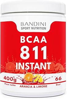 Bandini® BCAA POWDER 8 1 1 Integratore di Aminoacidi Ramificati in rapporto 8:1:1 da 400g - Polvere Aromatizzata al gusto di ARANCIA e LIMONE - Palestra, Sport, Pre Intra e Post Workout - 100% Vegan