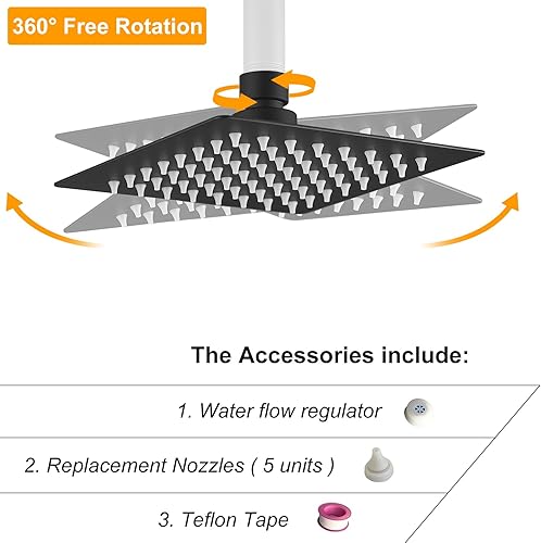 Miniatura 126 de BESy - Cabezal de ducha efecto lluvia cuadrado, de acero inoxidable de alta presión, de 1/16”, ultra fino, cobertura de cuerpo completo con boquilla
