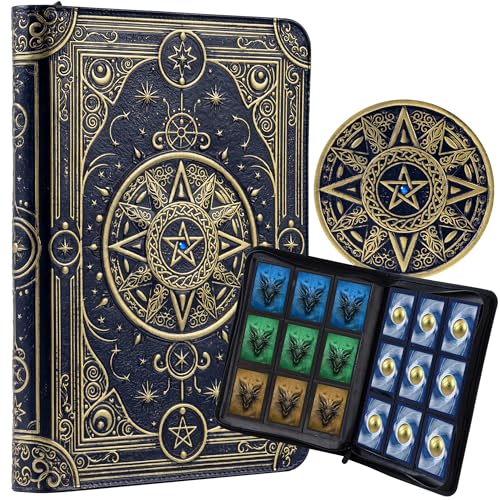 Image of Star Mage Trading Card Binder - 9 Pocket Ringless TCG Binder, 3D PU Leather - Premium 432 Side-Loading Pockets - Perfect Storage Holder for MTG, and Many TCG & Trading Card Collections (Blue Jewel)