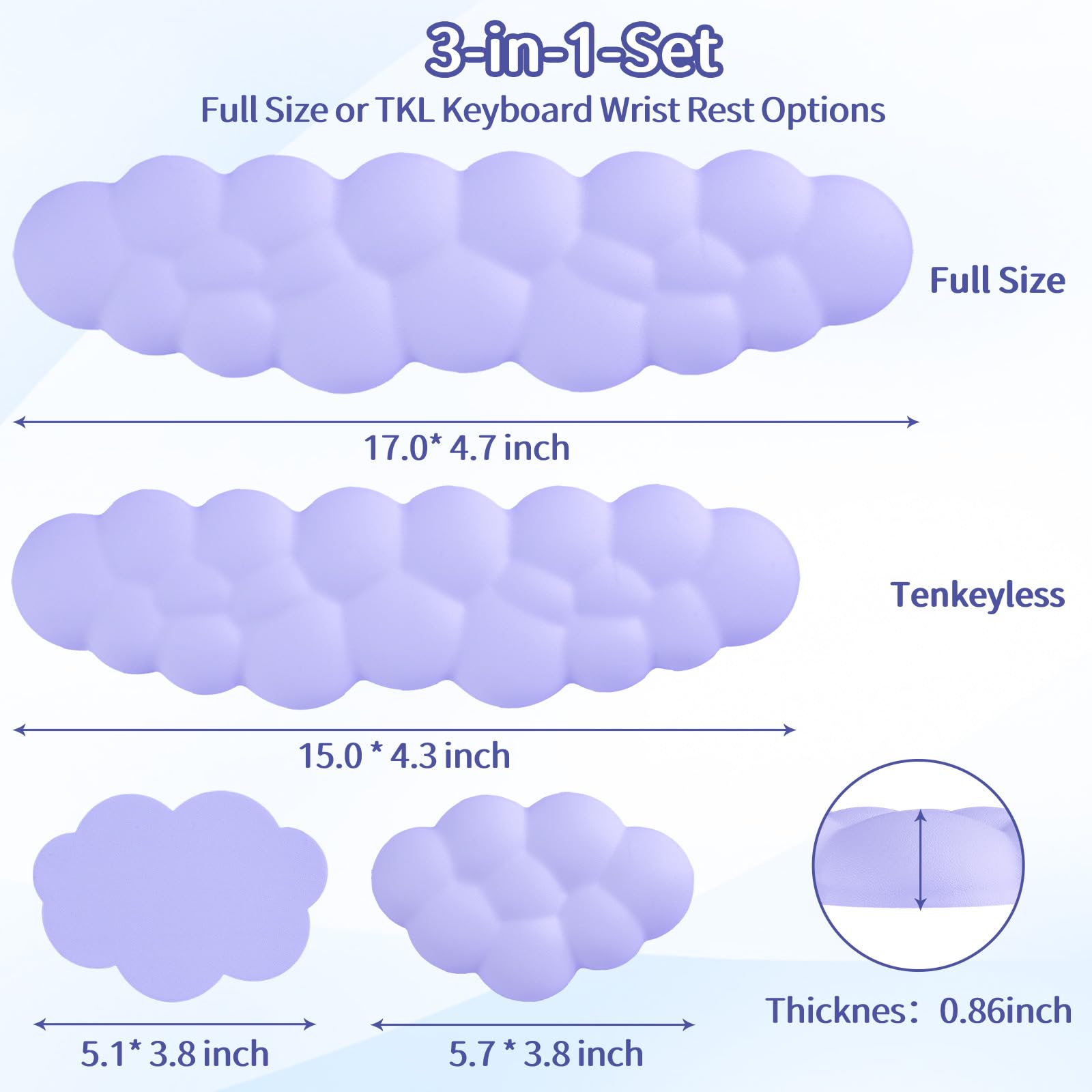 Sushret Poggiapolsi per Tastiera a Nuvola, Set Poggiapolsi con Memory Foam Rivestito in PU, Supporto Ergonomico per Polso, Accessori da Scrivania PC/Gaming e Ufficio