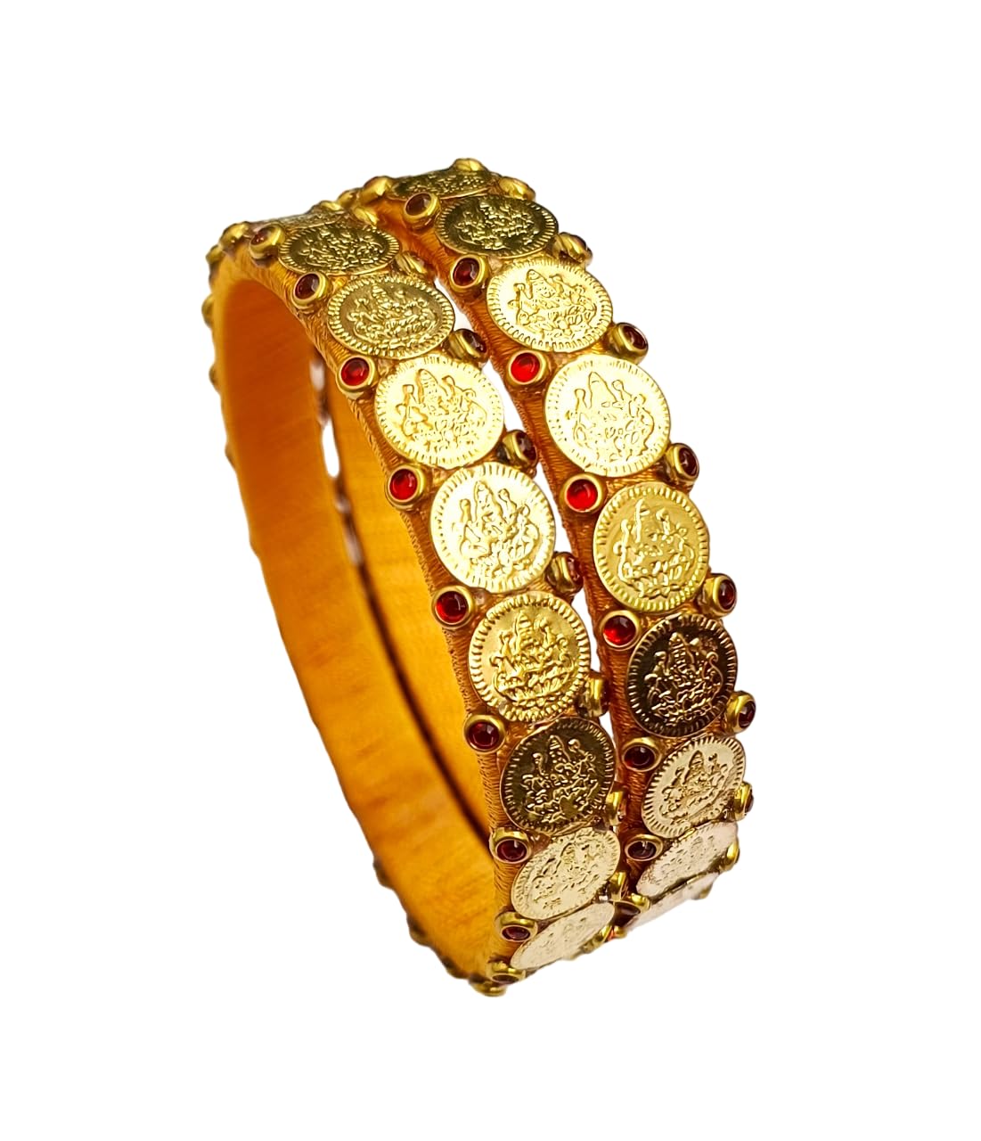 Bangles Bracelet Set for Women, Gold Plated Brass Coin Beads and Stones, Small, Traditional Indian Design, Silk Thread, Kundan Stone work (B0D4F9JGLL) Amazon Price History, Amazon Price Tracker