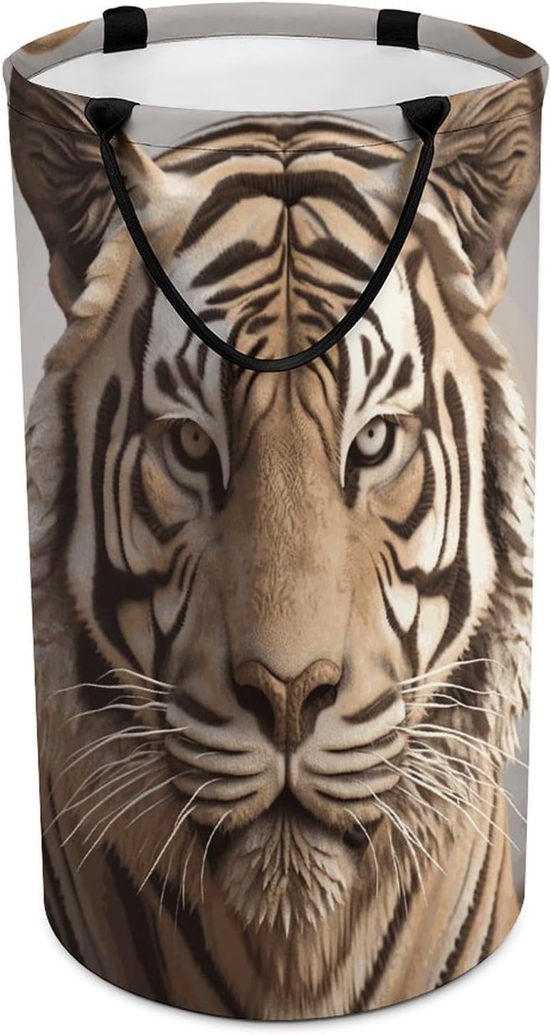 3D Tiger Head Large Laundry Basket Waterproof Collapsible Laundry Hamper Clothes Storage Basket Toys Bin for Bathroom Bedroom Home Decor