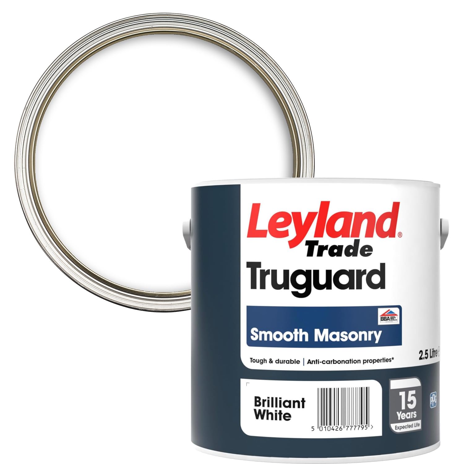 Leyland Trade Truguard Smooth Masonry Paint, Brilliant White, Coverage 16m2 per Litre, 2.5L
