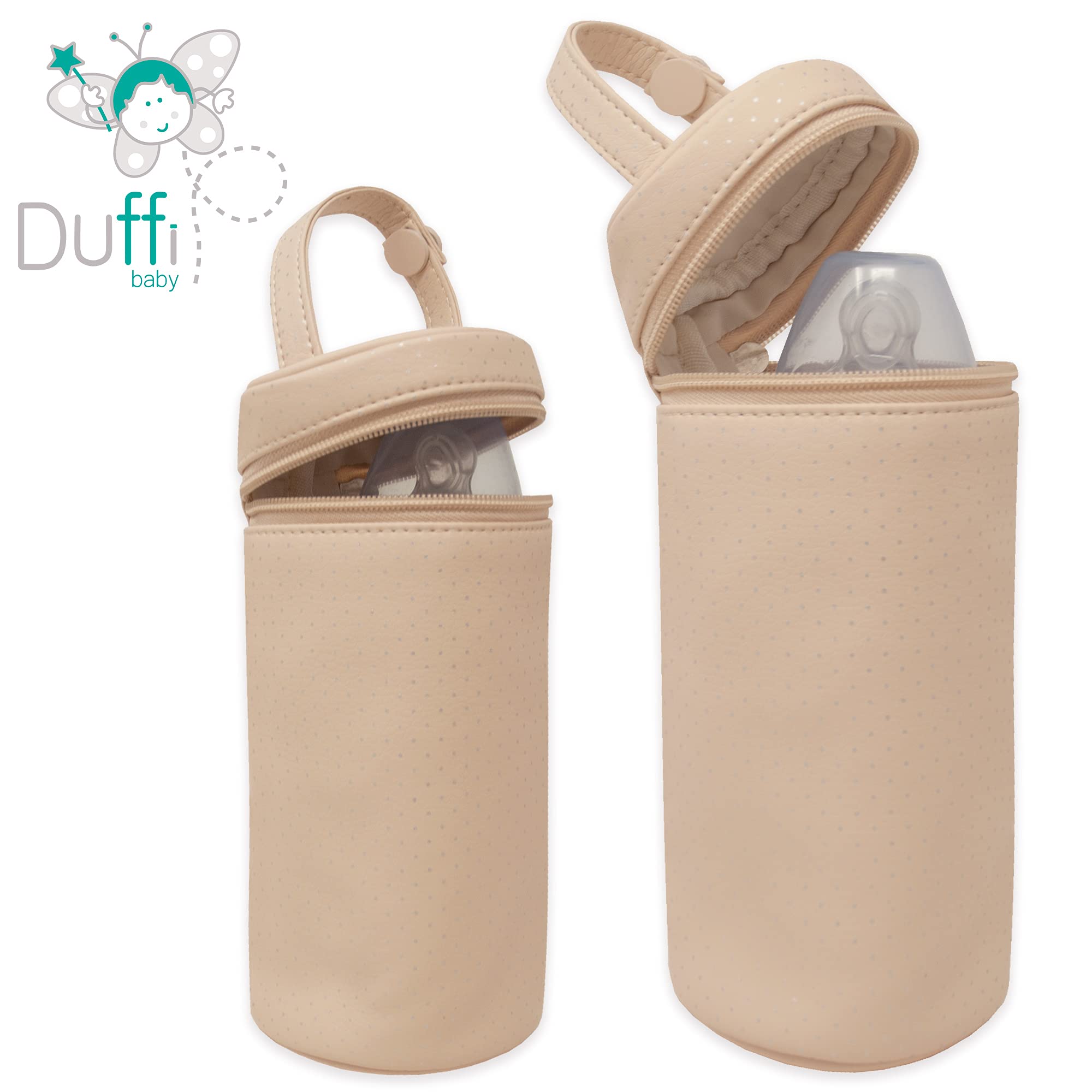 Duffi Baby Funda Portabiberones Polipiel. Bolsa con cierre de cremallera y asa.Limpieza facil. color Beige 0833-05