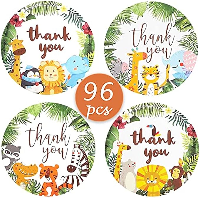 Krinisou 2 Inch Thank You Stickers for Baby Shower Birthday Party Favor, Woodland Animal Thank You Labels for Kids Treat Goodie Bags 96 Pcs