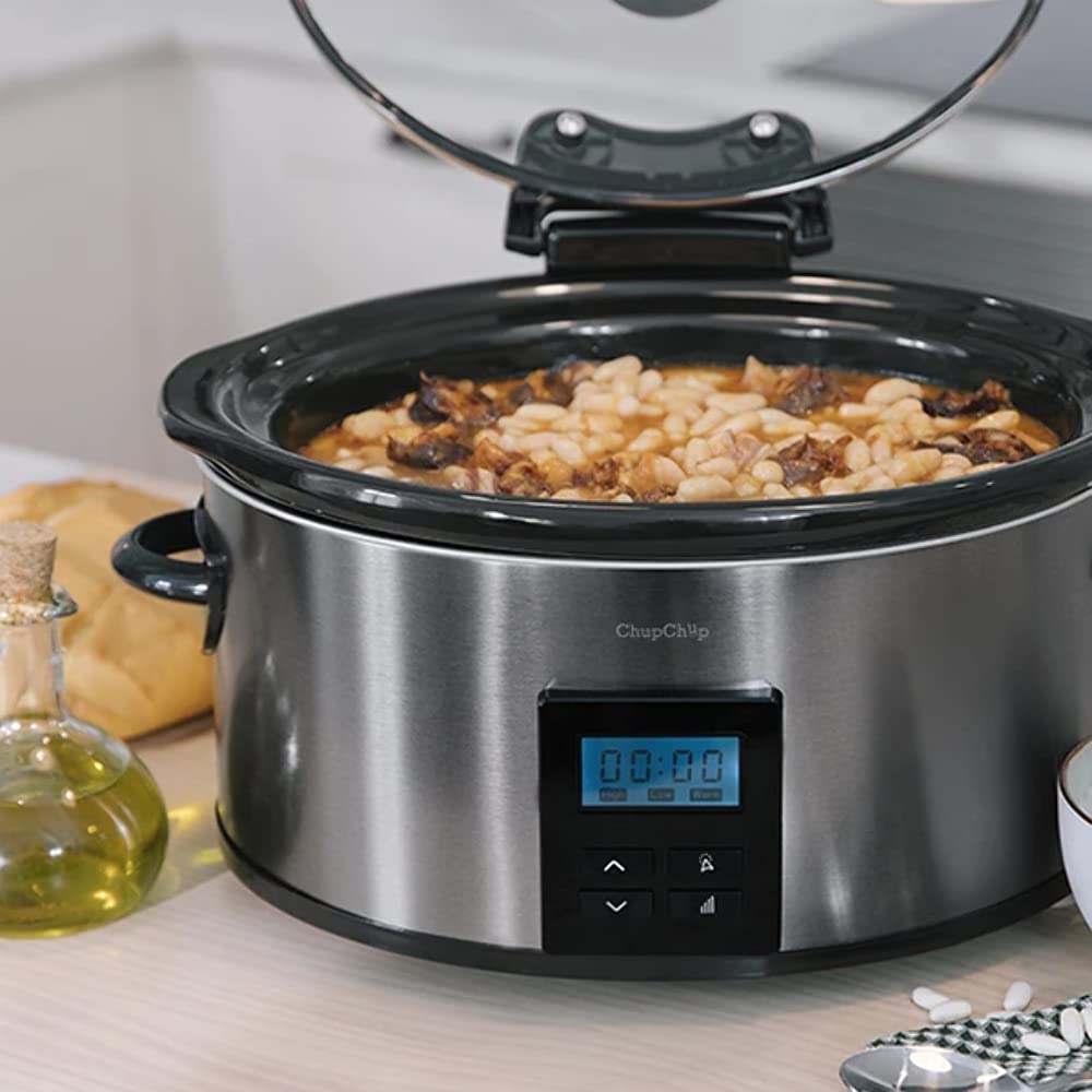 Olla de cocción lenta - Cecotec Chup Chup Matic, Cerámica, 5.5 l, Programable 24h, Temporizador, Inox