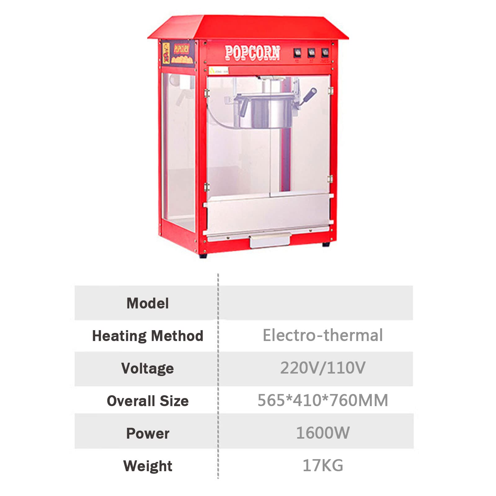 Professionale Macchina per Popcorn - Stile Cinema, 1600W Retro Macchina Popcorn Compatta ad Aria Calda Senza Grassi, Operazione con Un Pulsante, con Protezione dal Surriscaldamento, Senza Olio