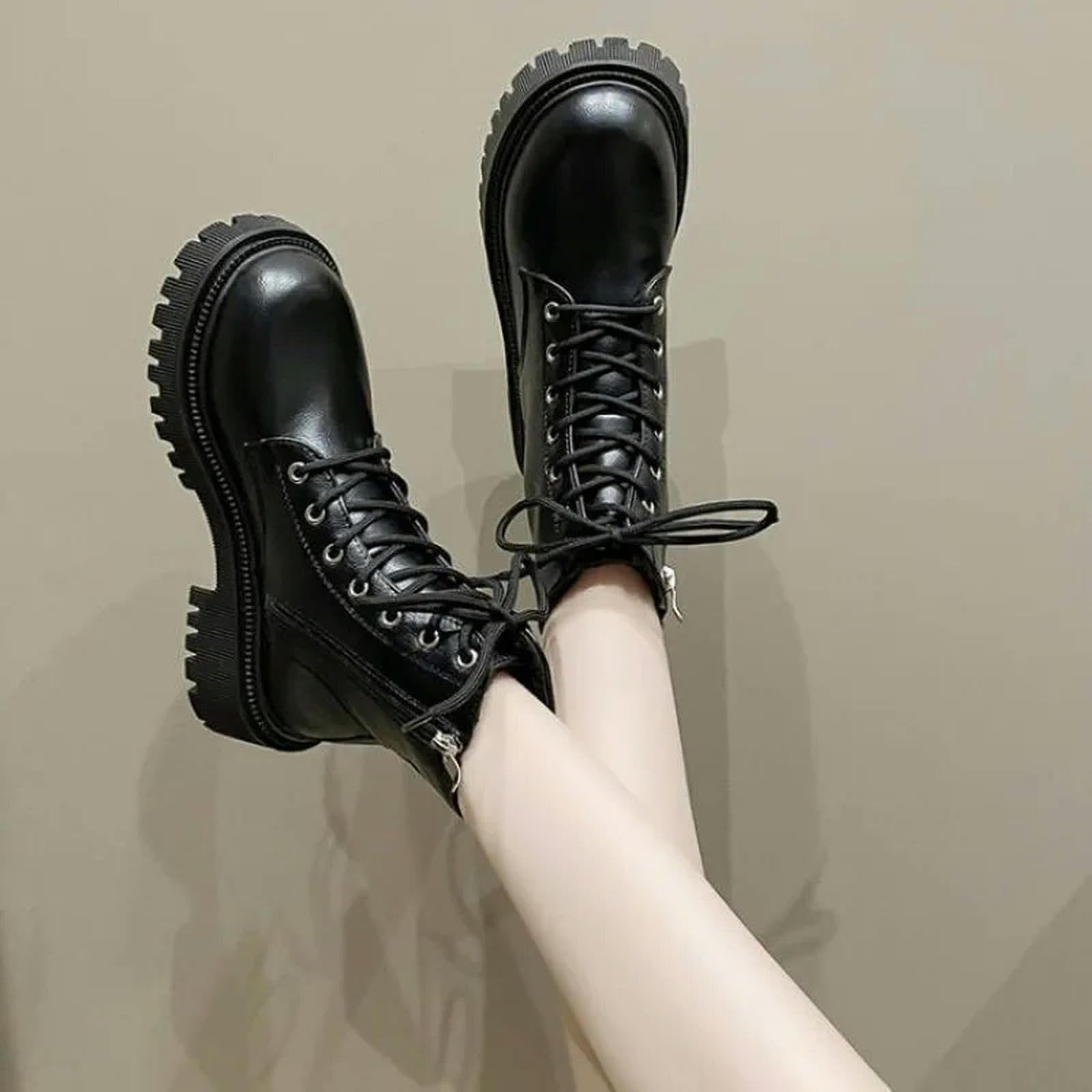 Botas de Nieve para Mujer Otoño E Invierno De Peluche Botas De Motocicleta con Suela Gruesa Botas De Nieve con Cremallera Cómodas