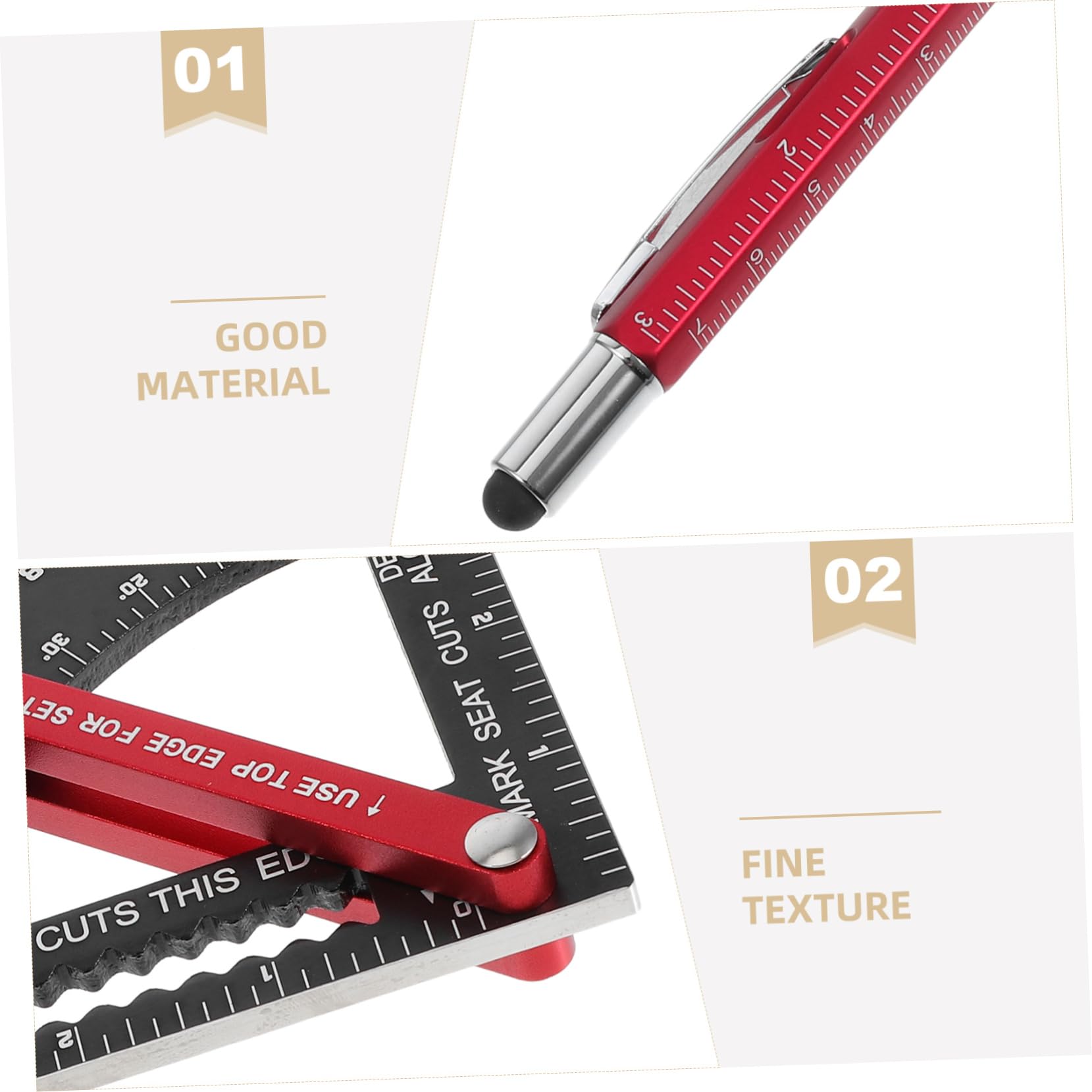Kit Riga Squadra e Goniometro Regolabile in Lega di Alluminio Rosso | 2 Pezzi con Penna per Marcatura, Resistentea Deformazione E'usura, Decorazioni Scuola, Utilizzo Carpenteria