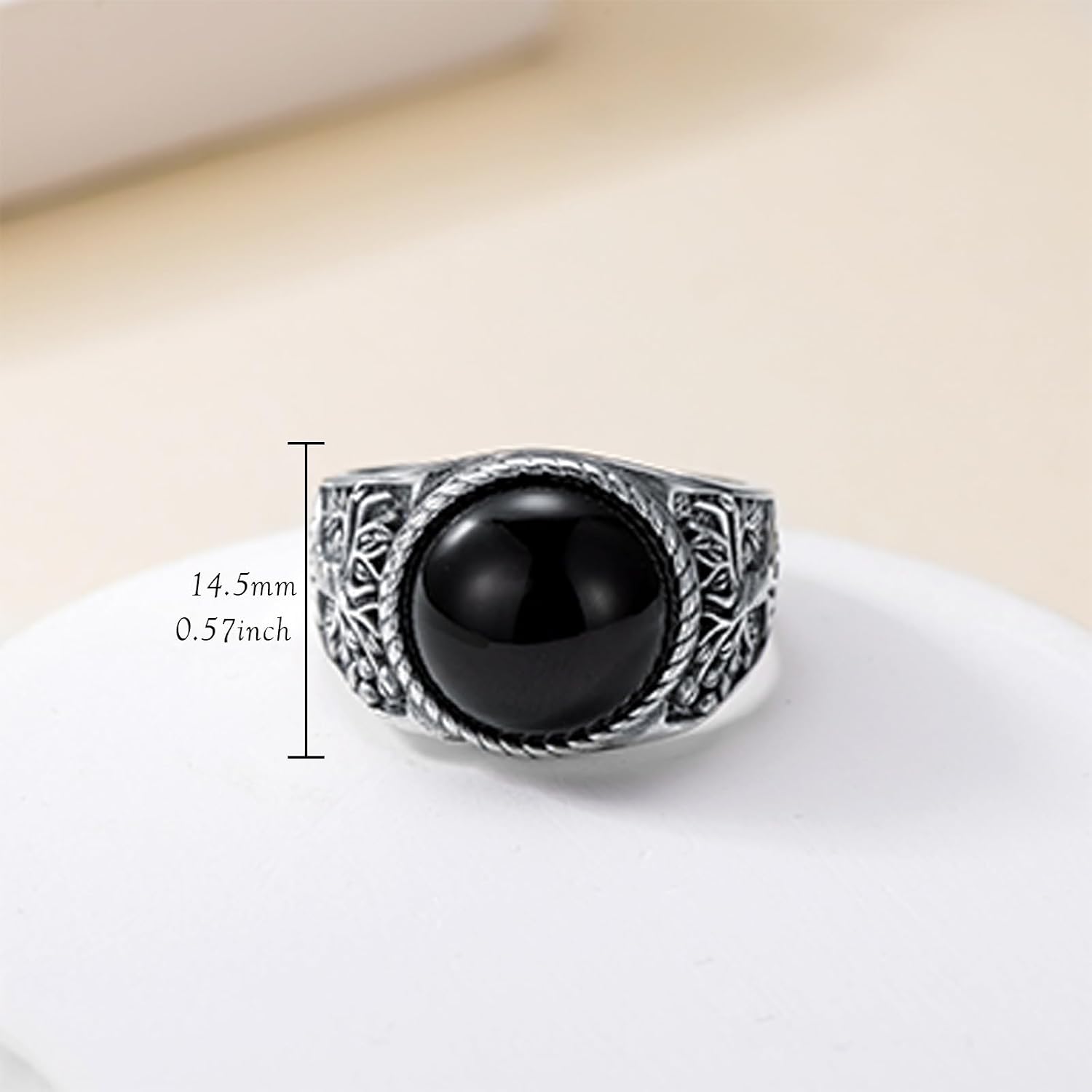 Men's Tree of Life Ring, Sterling Silver Adjustable Band with Natural Gemstone (Black Onyx, Turquoise, Amber, Tiger Eye, Lapis Lazuli) - Vintage Spiritual Jewelry for Men