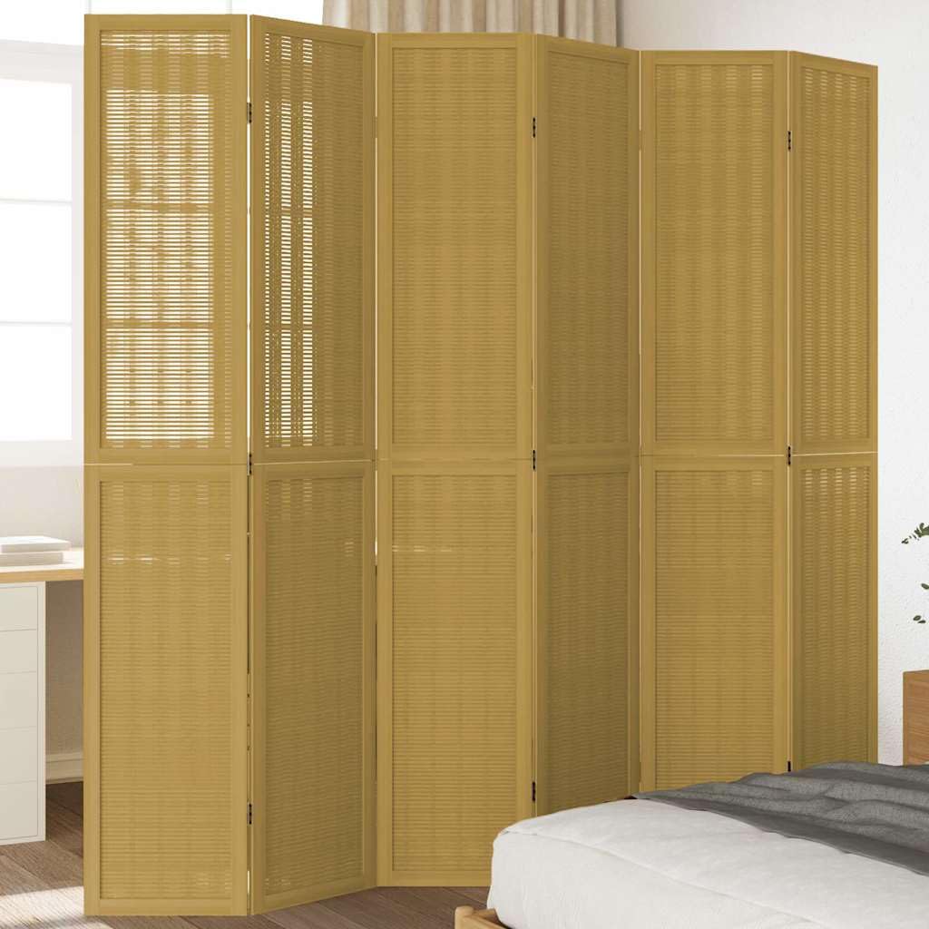 Lot de 6 séparateurs de pièce en bois massif de paulownia et bambou - 210 x 220 cm - Paravent pliable - Pour salon, chambre à coucher, bureau, intimité
