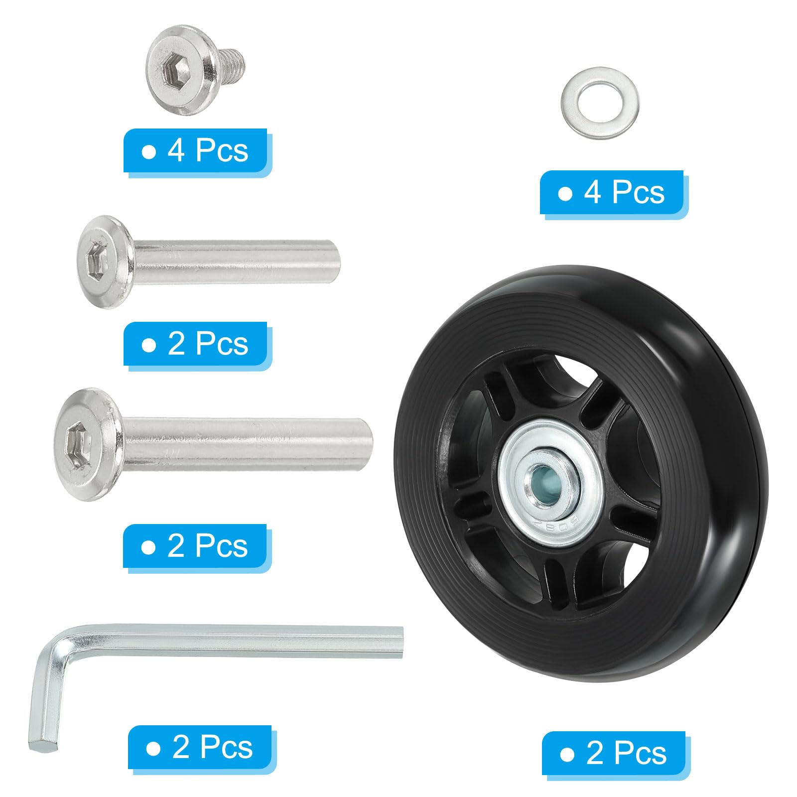 70x19mm Bagaje Mala Repuesto Ruedas, Juego de 2 PU Ruedas giratorias Reparo Kit con Tornillos y Arandela para Carro Box