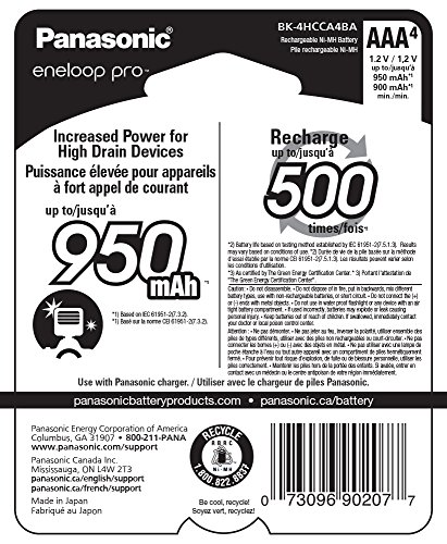 Panasonic Bk-4Hcca4Ba Eneloop Pro Aaa High Capacity Ni-Mh Pre-Charged Rechargeable Batteries, 4-Battery Pack #TOP1