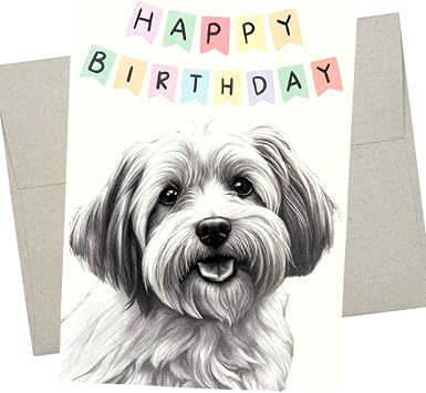 Whitman and Daughter Havanese Birthday Card - Premium 5x7 Inch Dog Birthday Card, Blank Inside, Cute Havanese Birthday Card for Women and Men - 1 Folded Card - 637