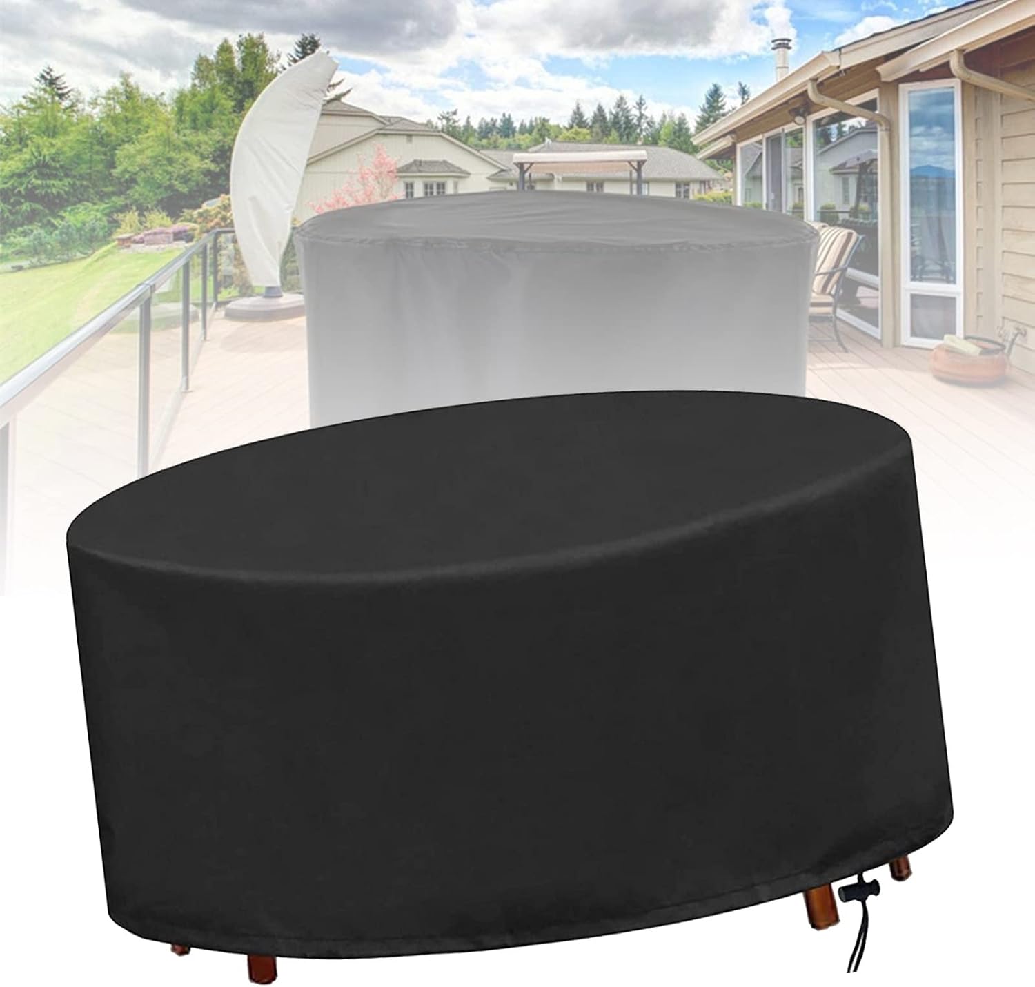 最安値に挑戦 ガーデンラウンドテーブルと椅子レインカバー折りたたみが簡単 隠しエアベント付きヘビーデューティオックスフォード屋外テーブルカバー 耐摩耗性ミシン糸 パティオ用 屋外 43in Size 72