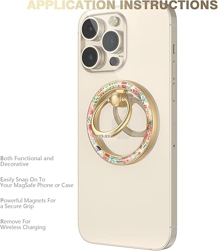 Miniatura 5 de Soporte magnético de anillo para teléfono MagSafe, Doflyesky Flowers agarre magnético para teléfono, soporte de teléfono y anillo de dedo para