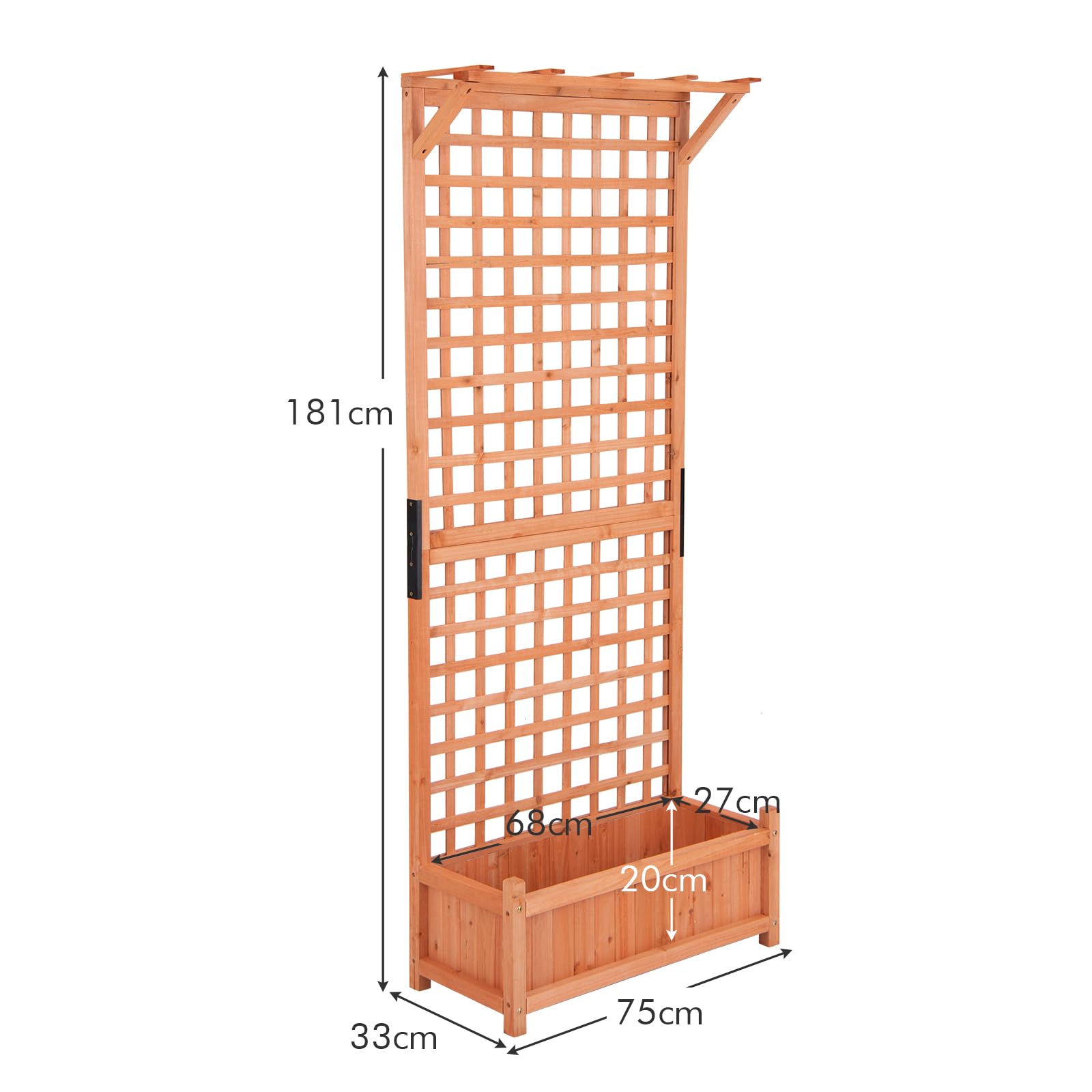 GOPLUS Jardinera con Enrejado 183cm de Madera de Abeto, Agujero de Drenaje para Plantas Trepadoras, Flores, Cama de Jardín Elevada para Patio, Terraza, Balcón, Huerto Urbano Exterior (75x33x183cm)