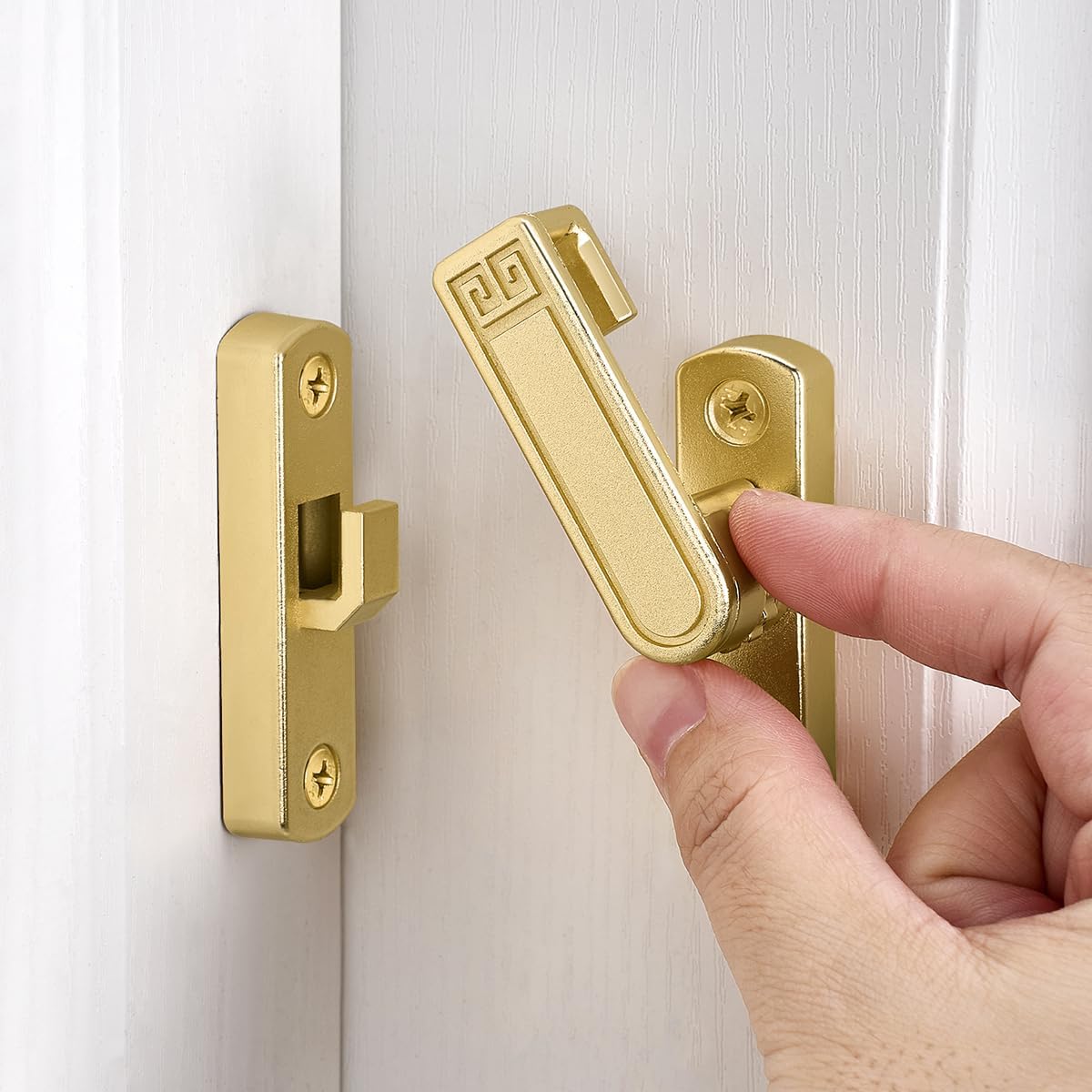 INIRET Barn Door Latches,Adjustable 90/180 Degree Gate Lock,Zinc Alloy Right Angle Door Lock Latch,Flip Gate Latches Hardware,Door Security Sliding Door Latch Lock for Cabinets,Bathroom. (1, Gold)