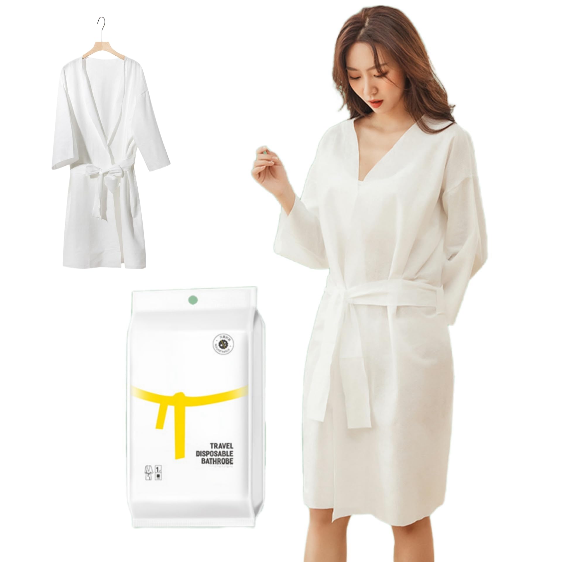 JDLYEVER Disposable Bathrobe, Nightgown, Bathrobe, Business Trip, Disposable Hotel Bathrobe, Portable Long Thickened Pajamas, Extended Length for Full Coverage, Hygienic and Sanitary, Gender-Neutral
