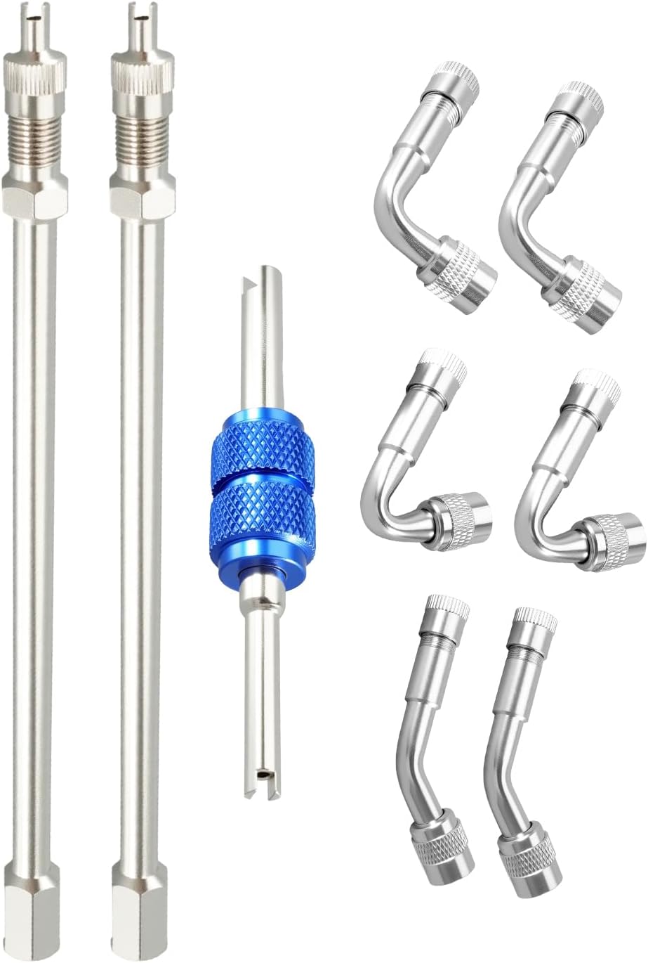 9Pcs Valve Stem Extension for Truck Large SUV RV Pickups Various Types of Trailers, 5.91'' Valve Stem Extenders 45 90 135 Degree Angled Tire Valve Extension Adapter, Silver