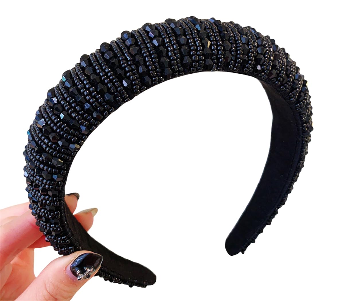 scicent Black Headband Crystal Rhinestone Head Bands Crystal Embellished Padded Wide Headbands for Women 16410 - Image 3