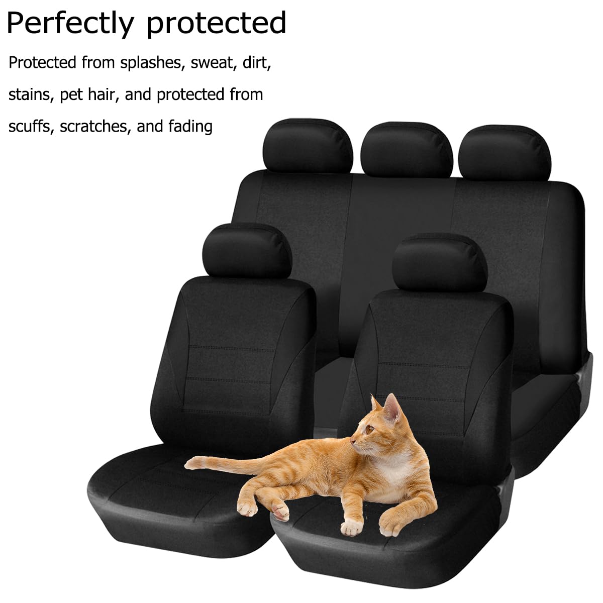 Asientos Y Reposacabezas Coche Fundas, Fundas para Asientos Coche Universal, Protector para Asientos Delanteros Y Traseros De Automóvil, para SUV Camión Transportar, Furgonetas(Negro)