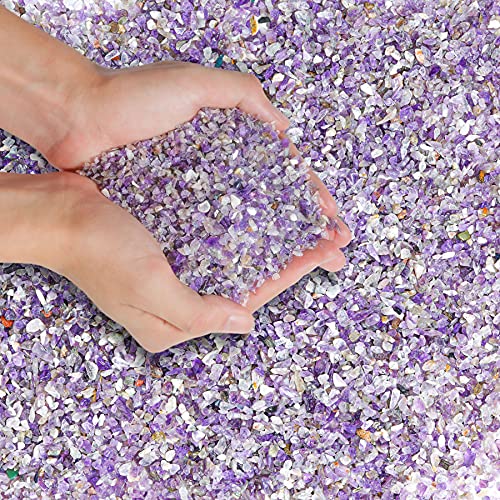 Image of T4U Tumbled Chips Stones Crushed Crystal Quartz 2 LB, Irregular Shaped Gravels Pebble Healing Stones, DIY Smoothed Rock for Potted Plant,Resin Art,Vase Fillers Aquarium Gravel Rocks (Amethyst)