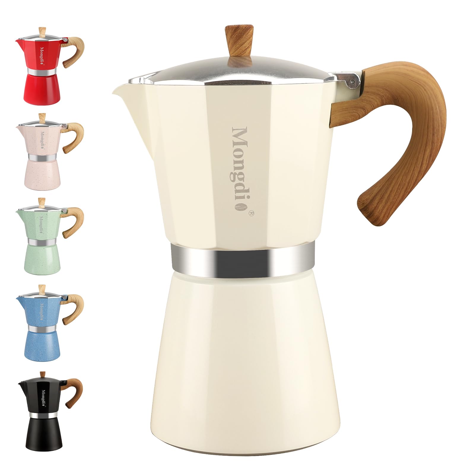Mongdio Stovetop Espresso Maker Moka Pot, Cuban Coffee Maker Stove top coffee maker Moka Italian Espresso Greca Coffee Maker Brewer Percolator, 9 Espresso Cups, 15 oz - White