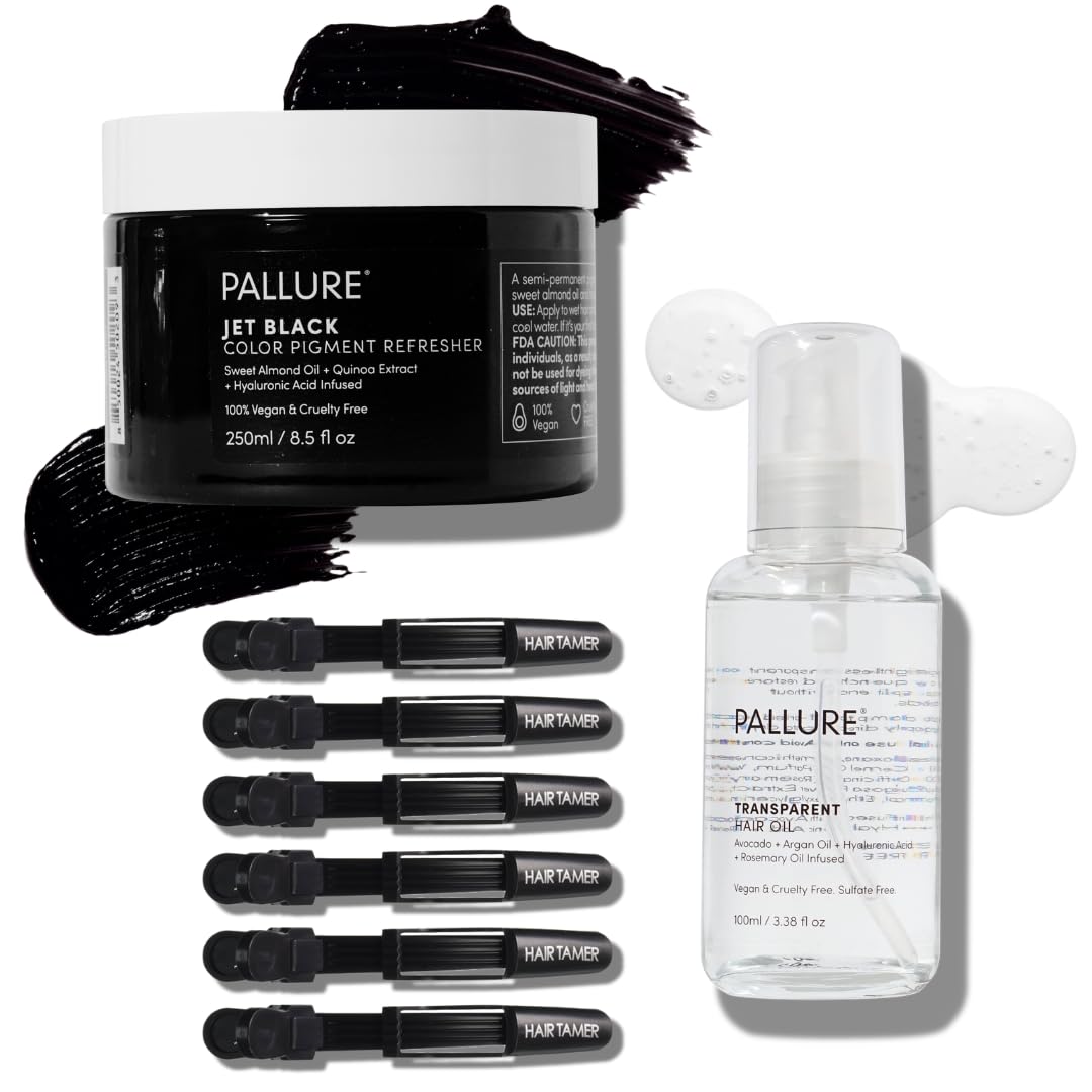 Pallure Color Pigment Refresher Mask Shine Kit, Semi Permanent Hair Color Depositing Conditioner, 8.5 Oz Jet Black