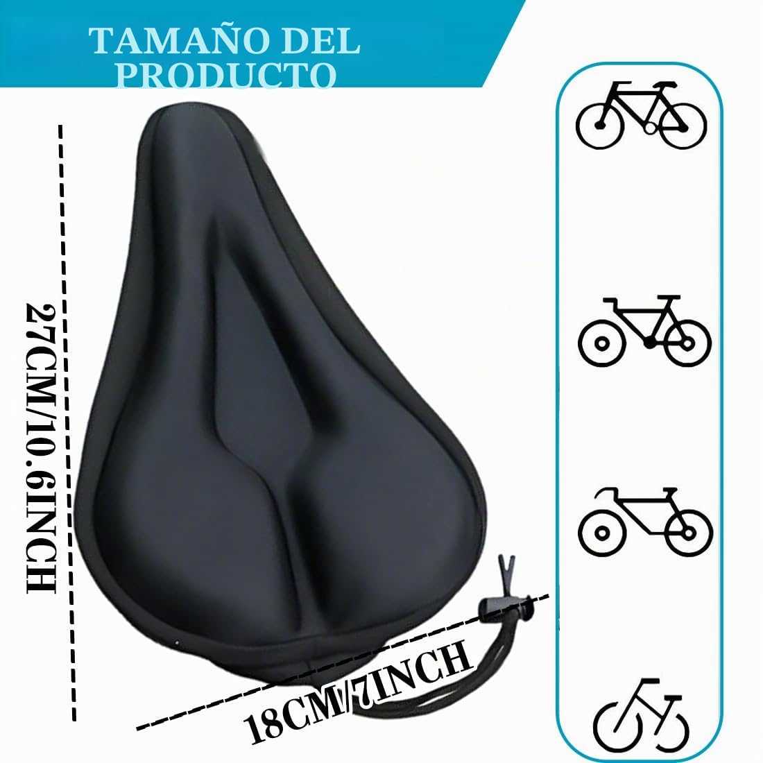 1 Funda de Sillín de Gel Suave, Cubierta Acolchada con Almohadilla Confortable, Compatible con Bicicletas de Carretera, Urbanas, Montaña, MTB, Eléctricas y de Spinning, 27 x 18 cm