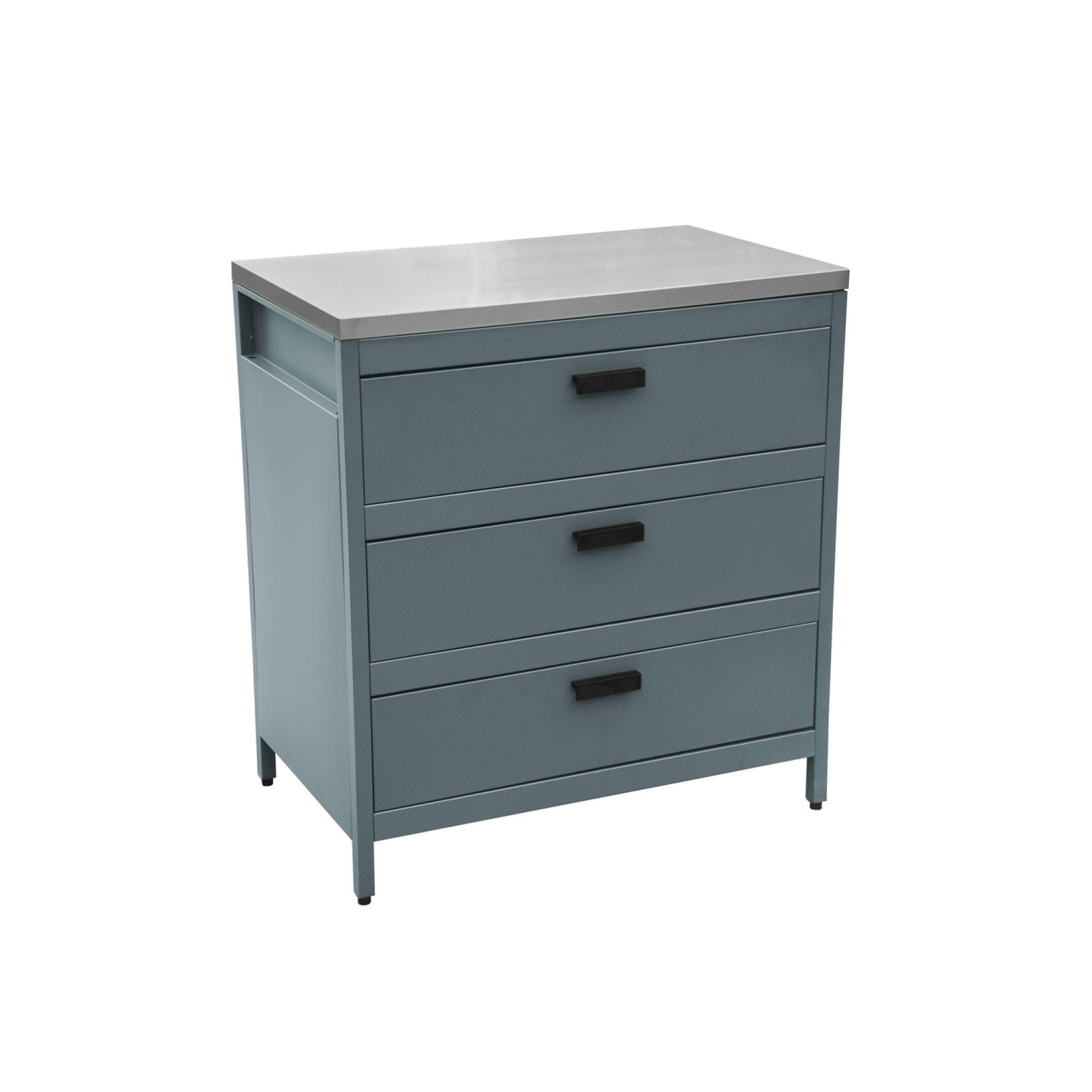 sweeek - Cuisine d'extérieure en acier bleu gris avec 3 tiroirs L80cm