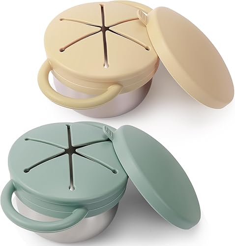 Miniatura 13 de Vaso de acero inoxidable a prueba de derrames para bebés y niños pequeños, con recogedor de alimentos de silicona, tapa de viaje, recipientes a