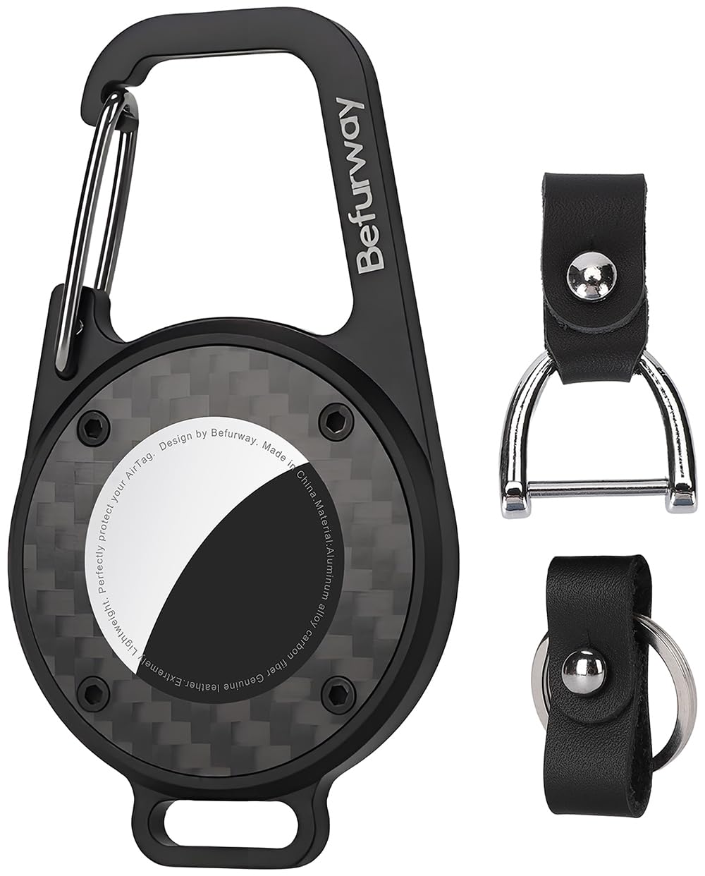 Befurway AirTag Keychain Holder, Lockable Aluminum Carbon Fiber Heavy Duty Protective Case, Anti-Lost Cover Compatible with Apple AirTag for Keys,
