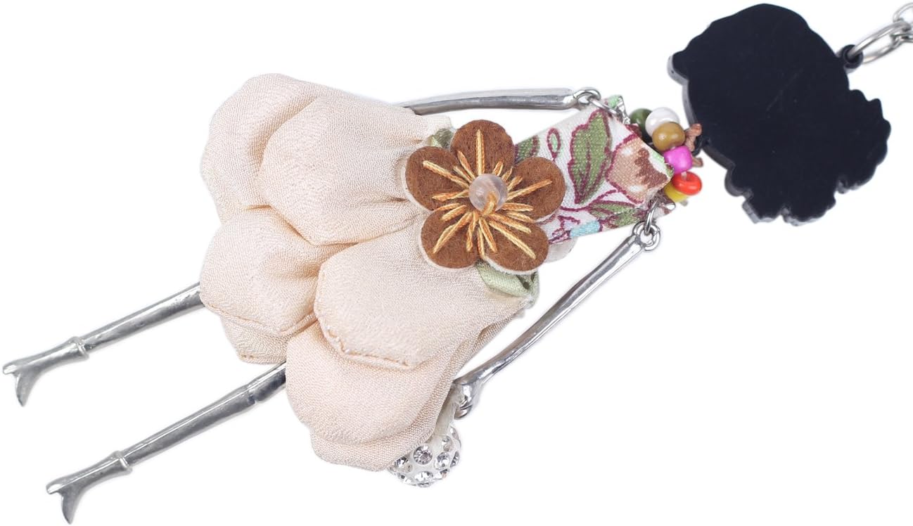 BONSNY Handmade Floral Paris Doll Necklace, Fabric Dress with Flower Pattern, Silver Chain, Fashion Statement Pendant Jewelry - Image 4