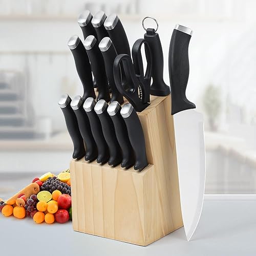 Miniatura 7 de Juego de cuchillos de cocina de 16 piezas con bloque y afilador, cuchillos ultra afilados de acero inoxidable de alto carbono para cocina, 6