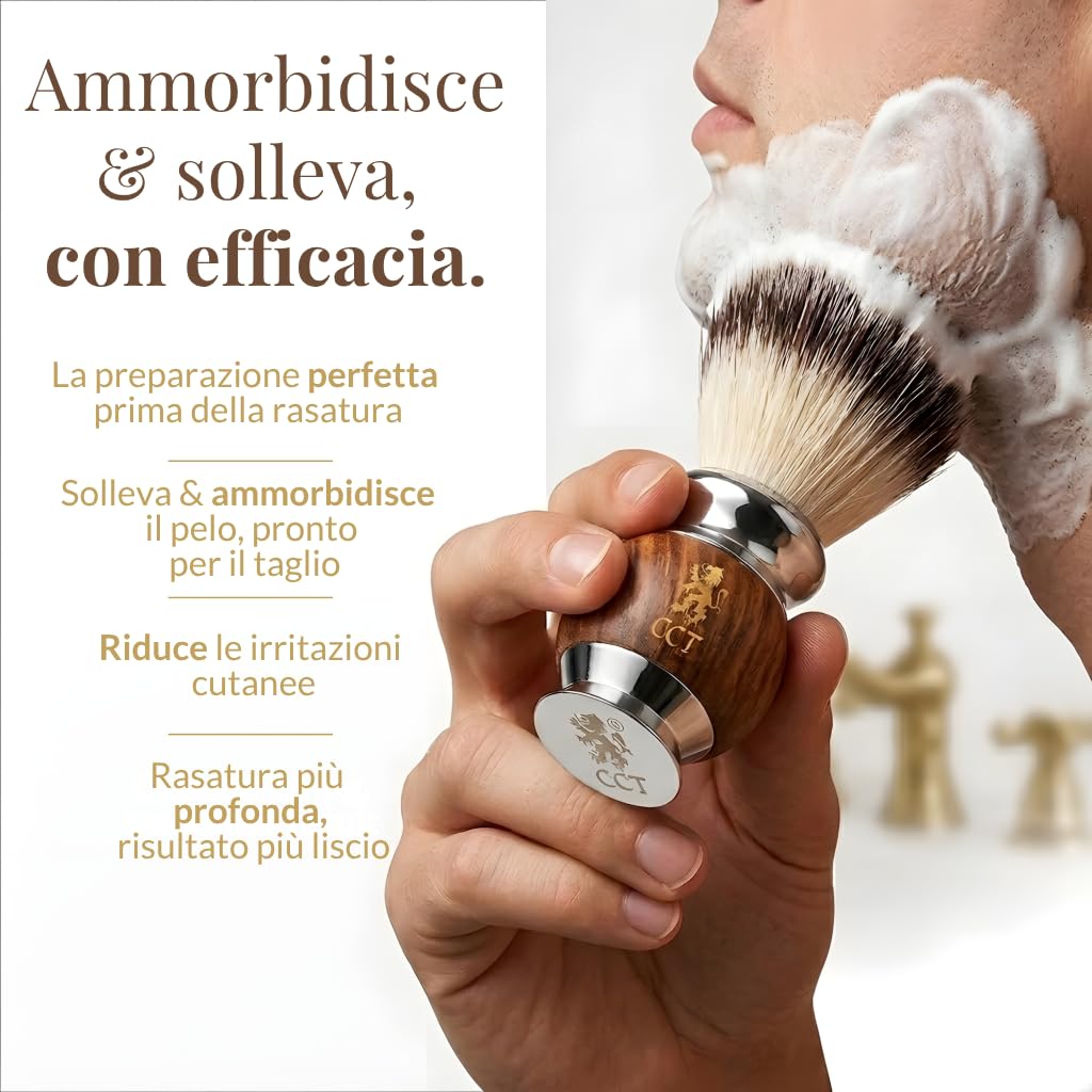 Pennello da Barba The Cambridge Cutthroat Vegana Setole Sintetiche di Tasso Regalo per Rasatura da Uomo Pennello Barba Premium in Legno e Acciaio Inossidabile