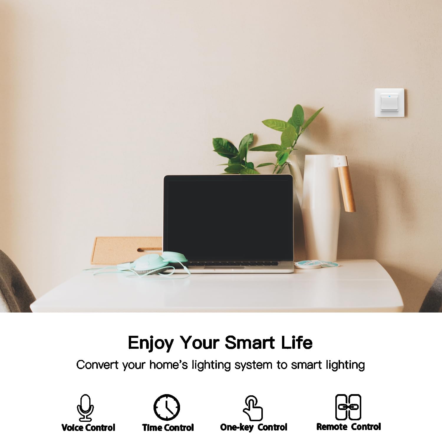ZMIN Smart Light Wall Switch Socket Outlet Push Button Smart Life Tuya Wireless Remote Control Work with Voice Control 2 Gang White Switch 100-240V