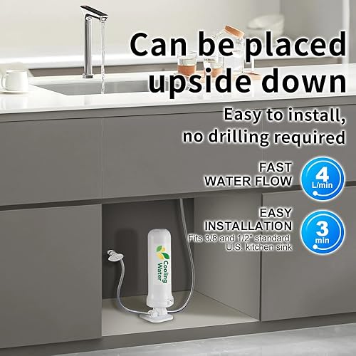 Miniatura 4 de CW-CF Filtro 5 en 1 para debajo del fregadero, no requiere perforación, filtro respetuoso con el medio ambiente que reduce el plomo, cloro, mal