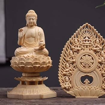 仏像　木彫　薬師如来像　檜木 木彫り仏像 薬師寺形【薬師三尊像】 桧木 切金 本尊坐3.0寸 脇仏