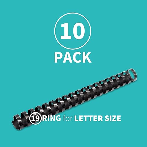 Miniatura 3 de Binditek Paquete de 10 espinas de encuadernación de peine de plástico, 1 pulgada de diámetro, capacidad de 225 hojas, tamaño carta, peine de