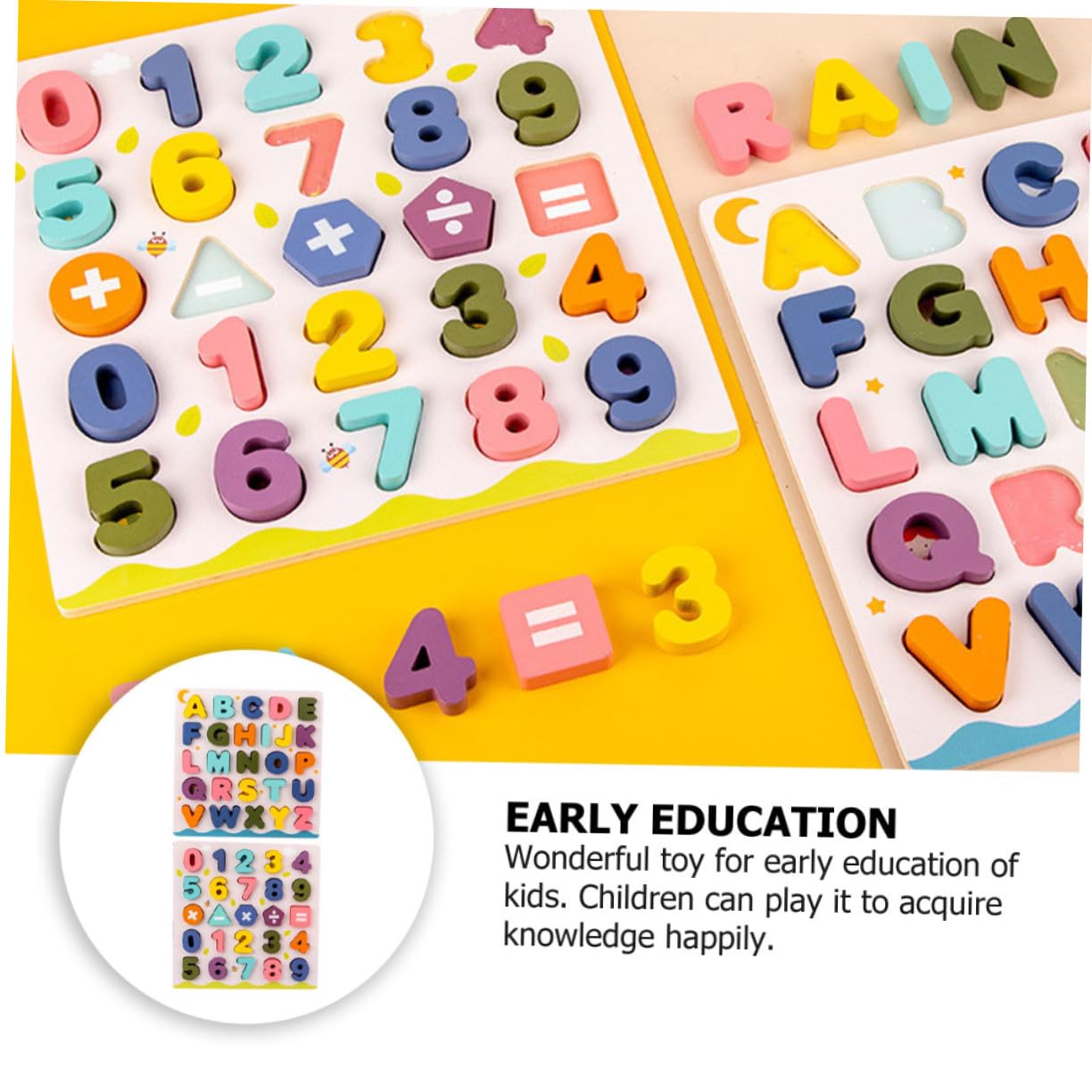 Juguete Educativo para Niños de Madera 2 Piezas Números y Letras | Bloques para Niños, Rompecabezas Base, Aprendizaje Temprano, Decoracion Colegio