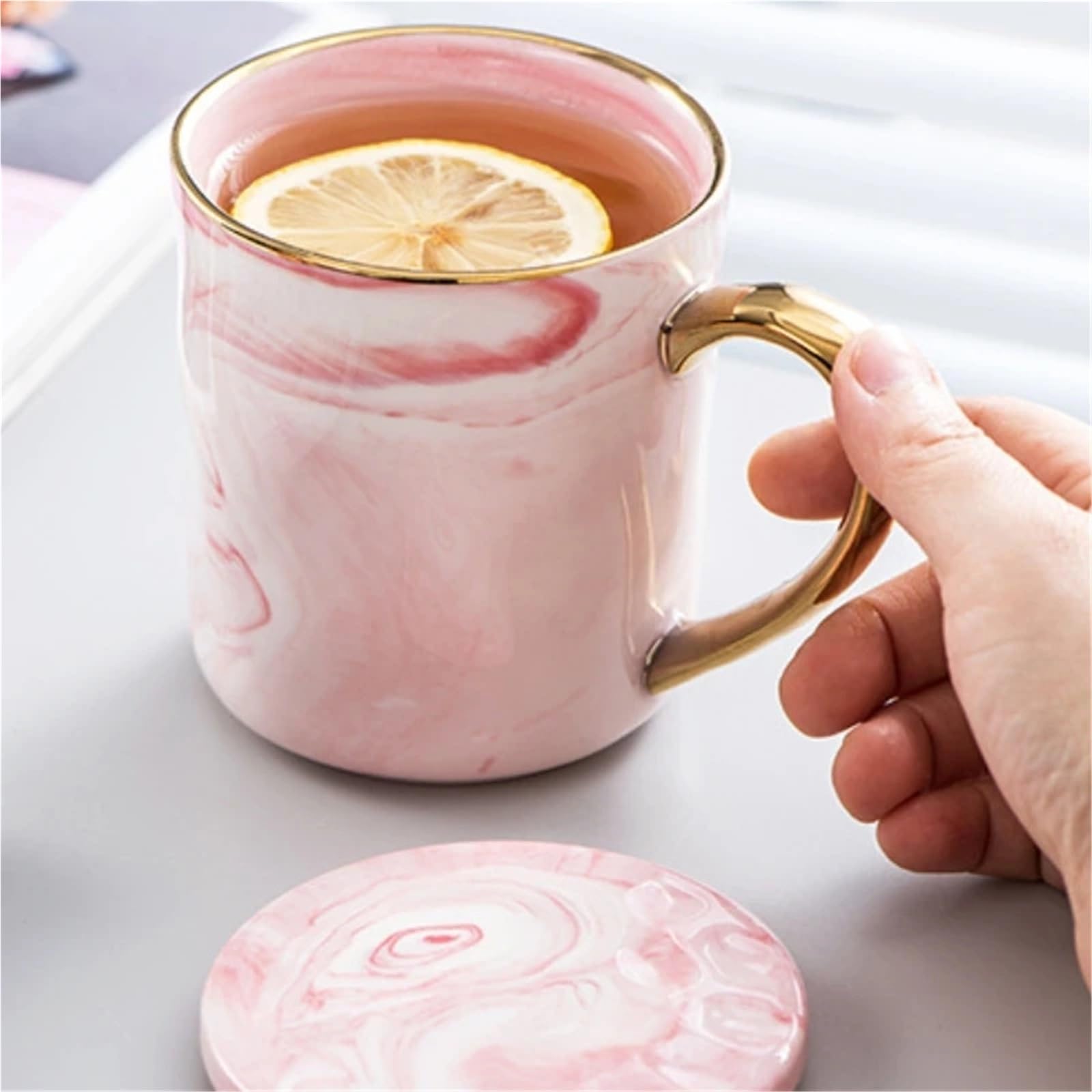 1/2PCS 400ml Keramik Becher Gold Rand Kaffee Tasse Paar Jahrestag Frühstück Haferflocken Teetasse Milch Tasse für Kaffee(2pcs pink Black)